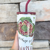Swig brand 32oz insulated straw tumbler featuring custom Tallahassee game day illustrations, with lid and straw