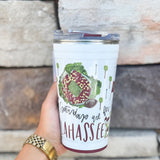 Swig brand 24oz insulated party cup featuring custom Tallahassee game day illustrations and a sliding lid