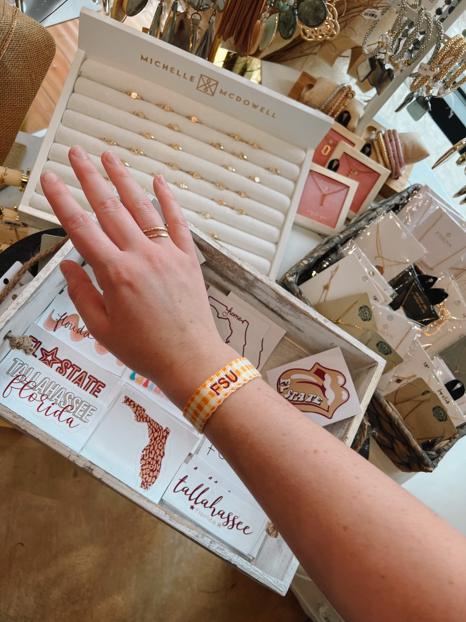 FSU Embroidered Tassel Bracelet | Styled View