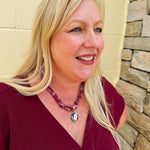 FSU bandana scarf necklace in garnet and gold with gold logo charm