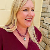 FSU bandana scarf necklace in garnet and gold with gold logo charm