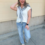 Ivory white knit woven V-neck sweater top