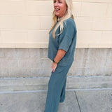 Jewel Blue Ribbed Lounge Set