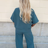 Jewel Blue Ribbed Lounge Set