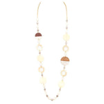 Joyce Modern Circle Long Necklace in Oatmeal with neutral-toned stones and circular accents on a delicate beaded chain.