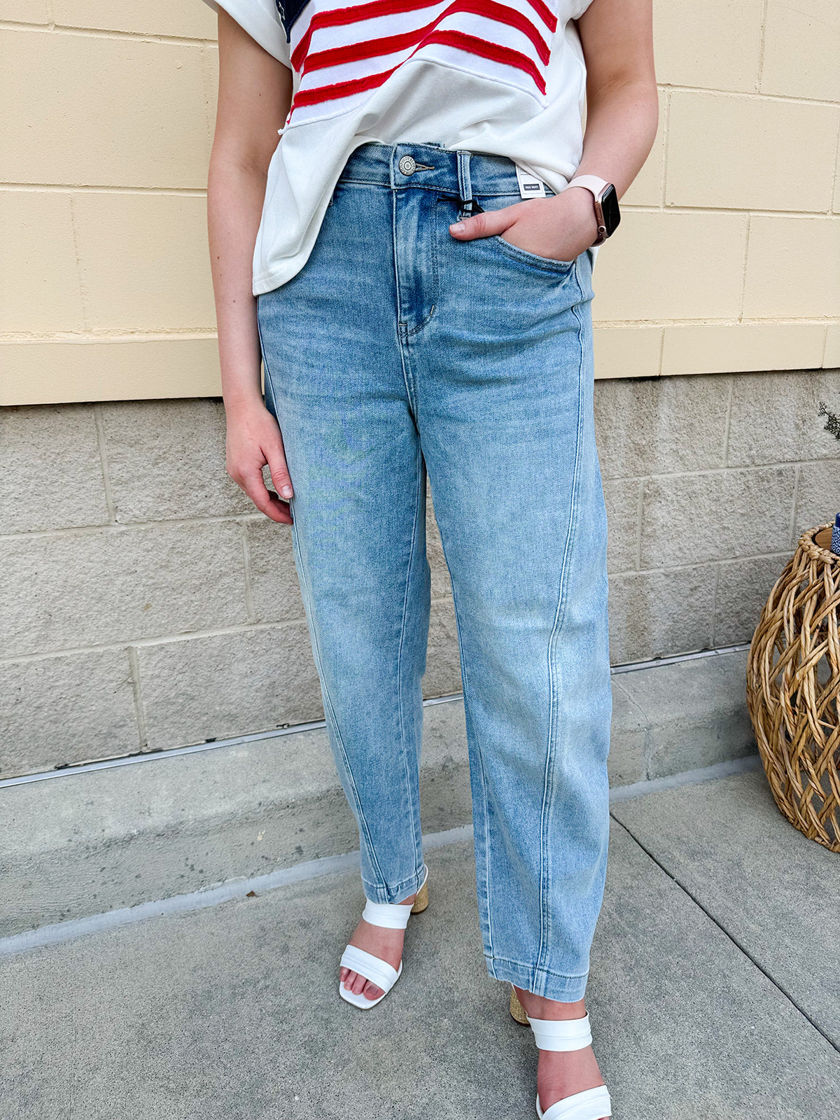 [Judy Blue] Paisley High Rise Side Panel Barrel Leg Jeans