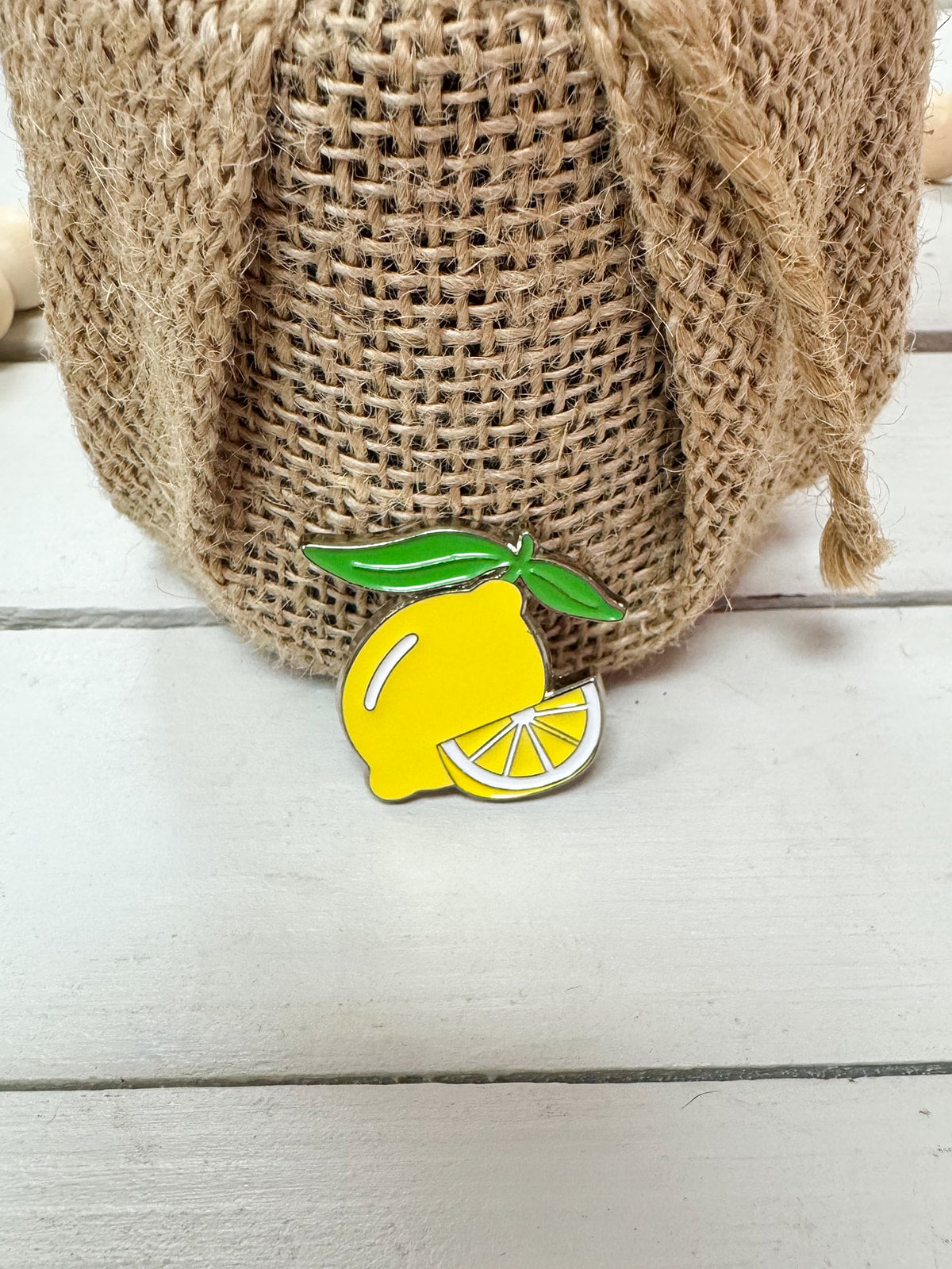Lemon design needle minder for needlepoint, embroidery, and cross-stitch