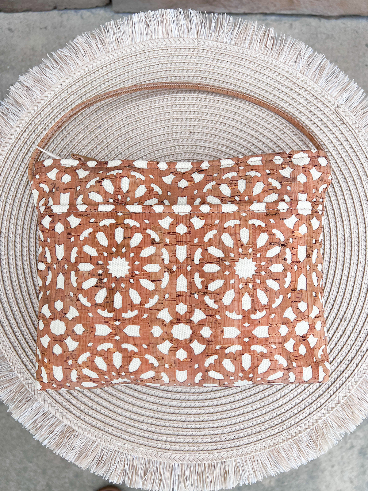 Mandala cork crossbody bag with adjustable strap