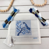 Magpie and blossom chinoiserie beginner needlepoint kit