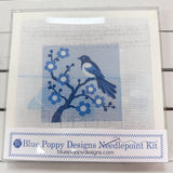 Magpie and blossom chinoiserie beginner needlepoint kit