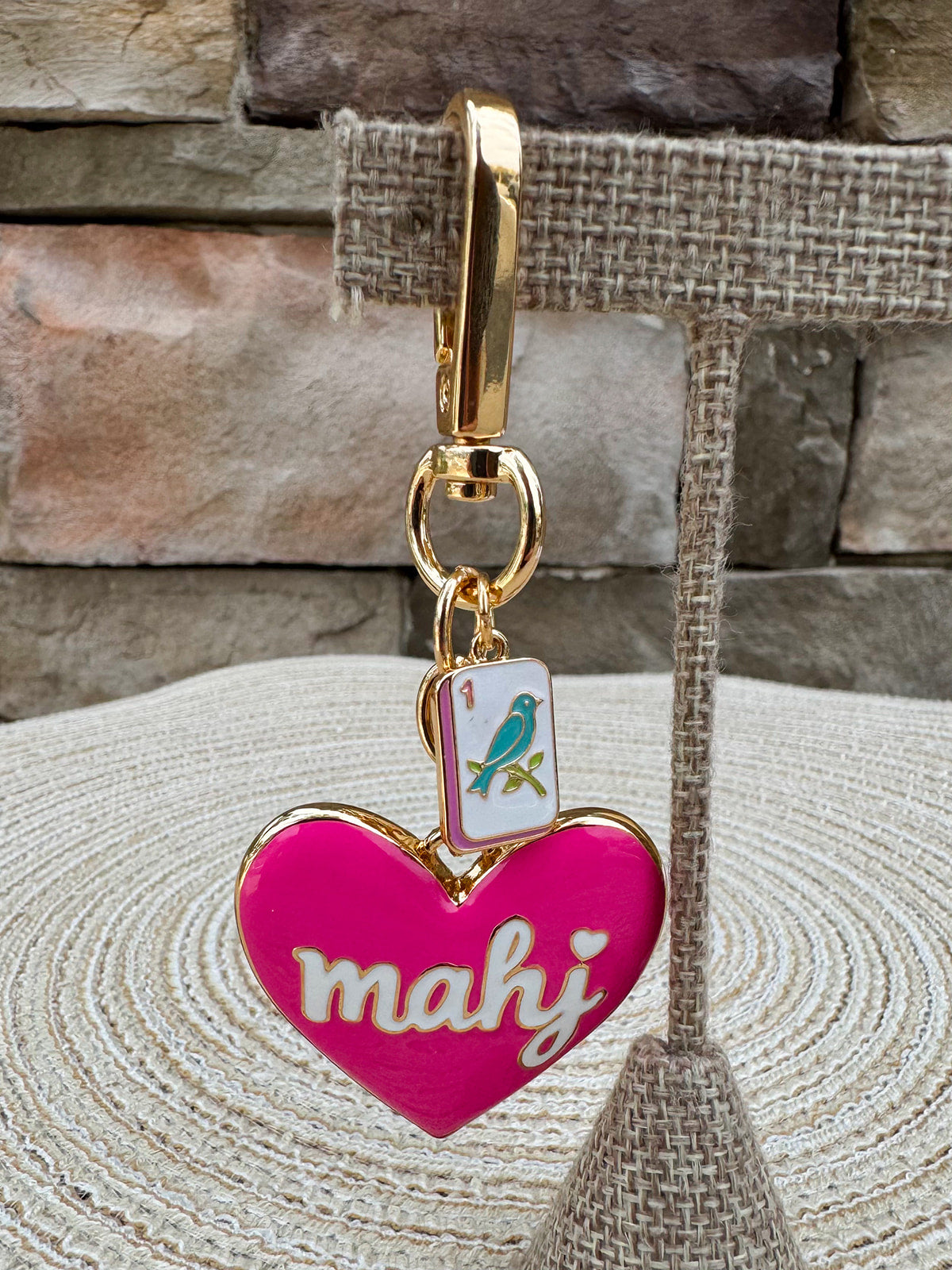 Mahj Enamel Heart Bag Charm in Fuchsia - The Pink Pineapple 850