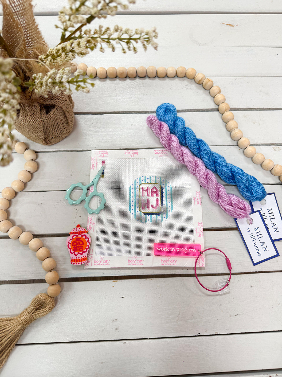 MAHJ lettering mini needlepoint canvas