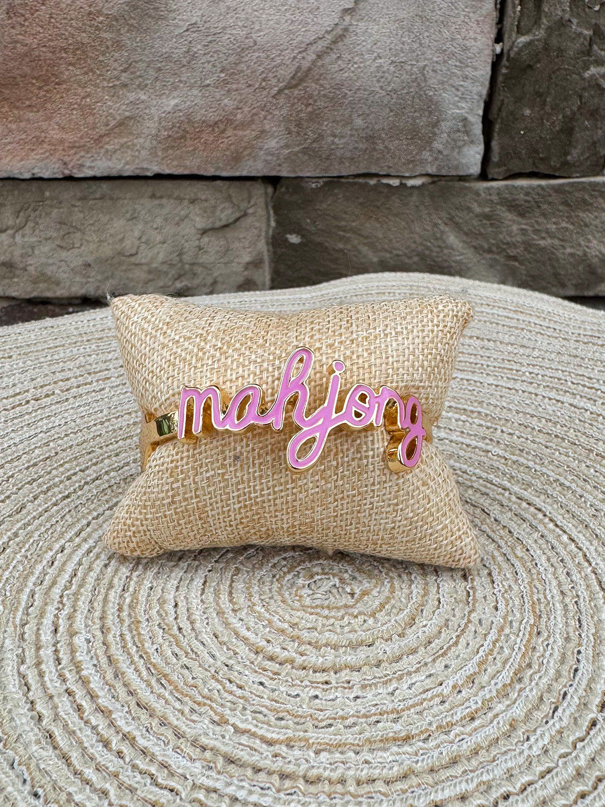 Mahjong Cursive Enamel Hinge Bangle in Light Pink - The Pink Pineapple 850