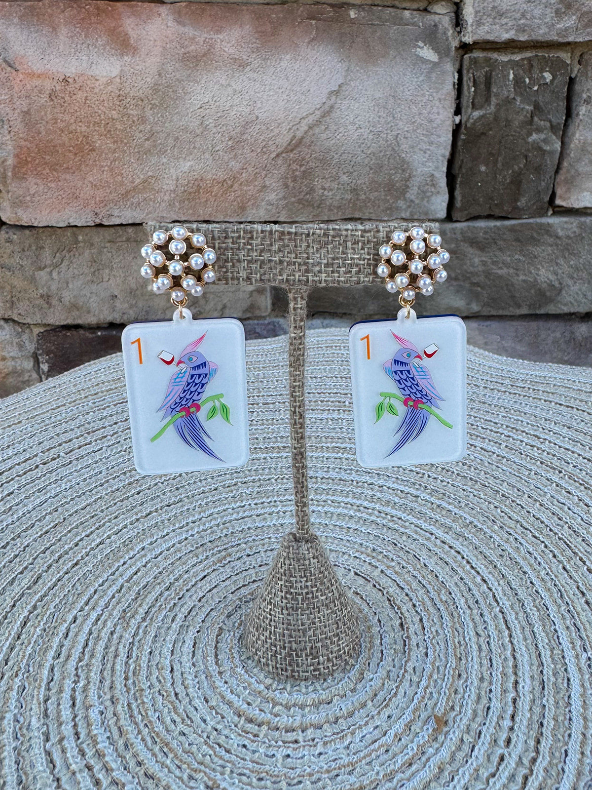 Mahjong Earrings – Bam Bird Tile Drops - The Pink Pineapple 850