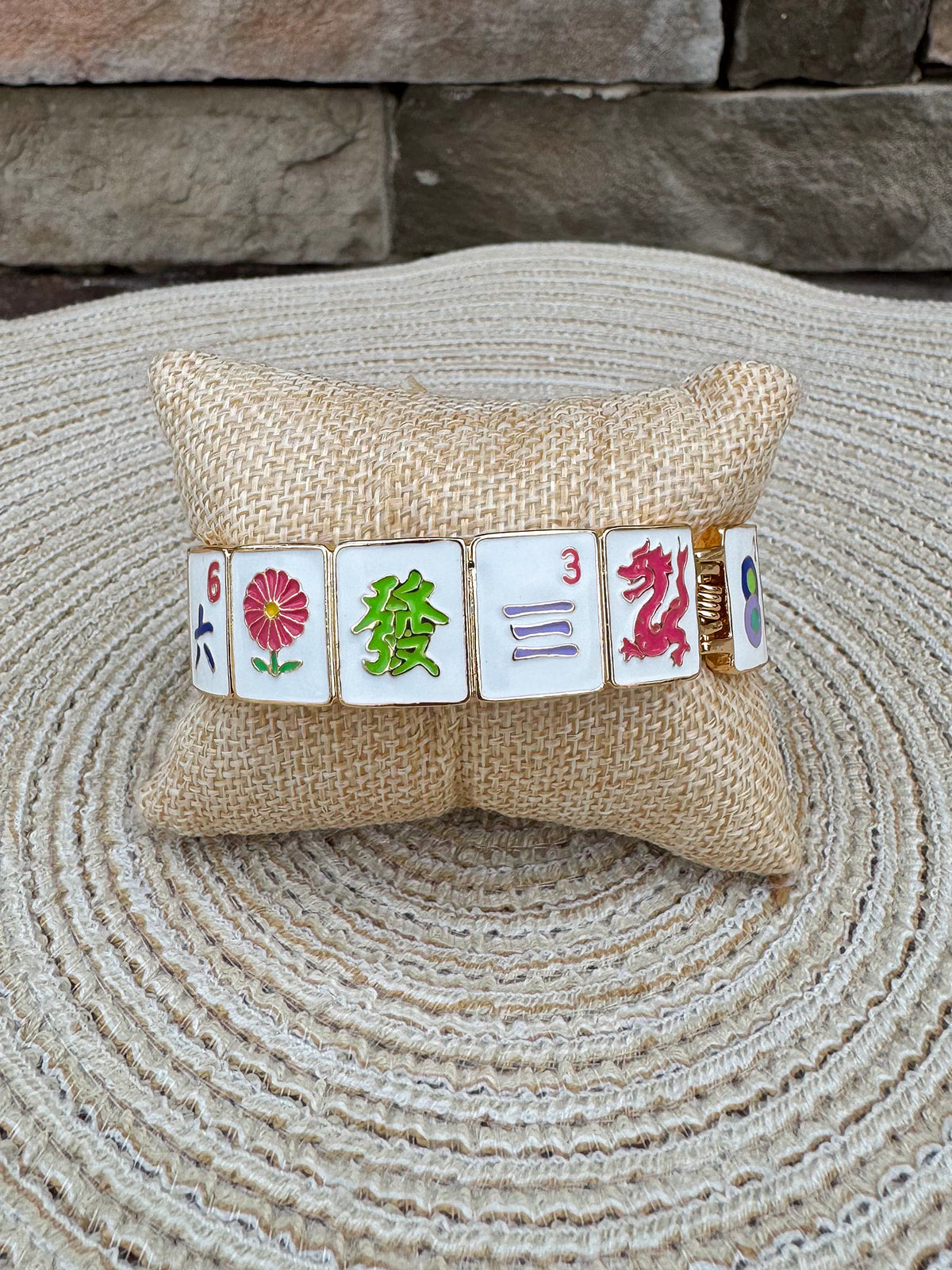 Mahjong Mosaic Enamel Bangle - The Pink Pineapple 850
