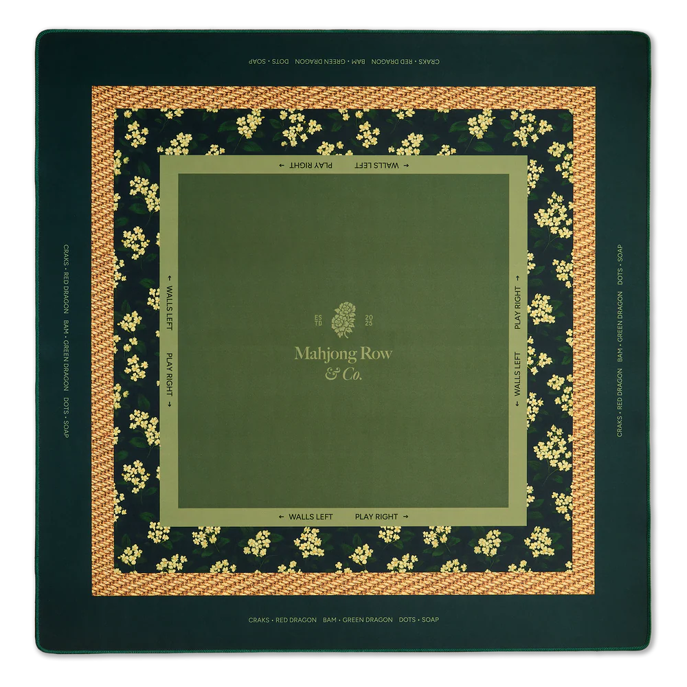 Osmanthus Grove mahjong mat featuring earthy green tones and woven wicker-inspired texture