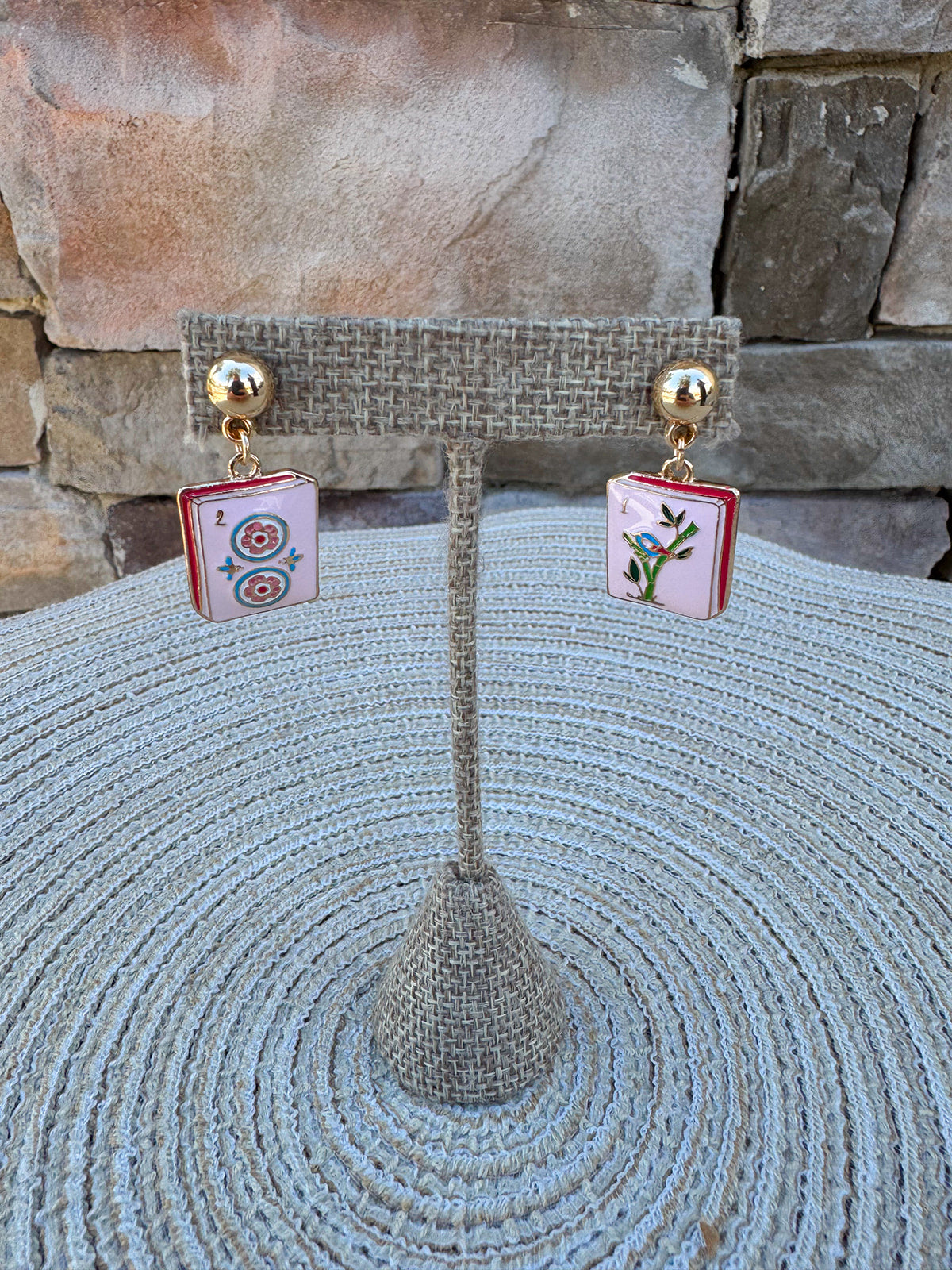 Mahjong Tile Enamel Earrings - The Pink Pineapple 850