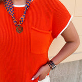 Mandarin Contrast Knit Top