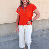 Mandarin Contrast Knit Top