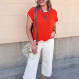 Mandarin Contrast Knit Top