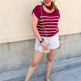 Mariner Stripe Mockneck Sweater in Burgundy