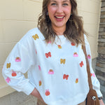 [Mary Square] Millie white sweatshirt with pink and gold bows and pumpkin patches