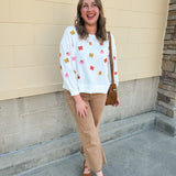 [Mary Square] Millie white sweatshirt with pink and gold bows and pumpkin patches