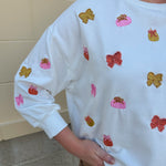 [Mary Square] Millie white sweatshirt with pink and gold bows and pumpkin patches