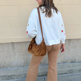 [Mary Square] Millie white sweatshirt with pink and gold bows and pumpkin patches