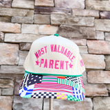“Most Valuable Parent” Cream Trucker Hat - The Pink Pineapple 850