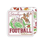 Double-sided coaster set featuring Renegade and Osceola design on one side and coordinating garnet-and-gold pattern on the other.