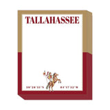 Stacked notepad featuring “Tallahassee” at the top, Renegade and Osceola artwork, garnet and gold border, and stadium coordinates at the bottom.