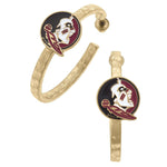 Gold hoop earrings with FSU garnet and gold enamel logo charms