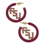 Gold hoop earrings with FSU garnet and gold enamel logo charms