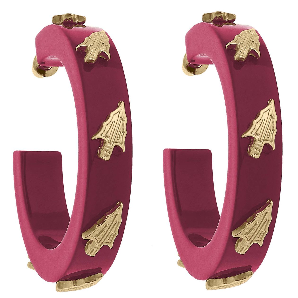Garnet resin hoop earrings with gold FSU logo charm