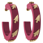 Garnet resin hoop earrings with gold FSU logo charm