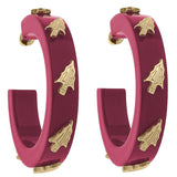 Garnet resin hoop earrings with gold FSU logo charm