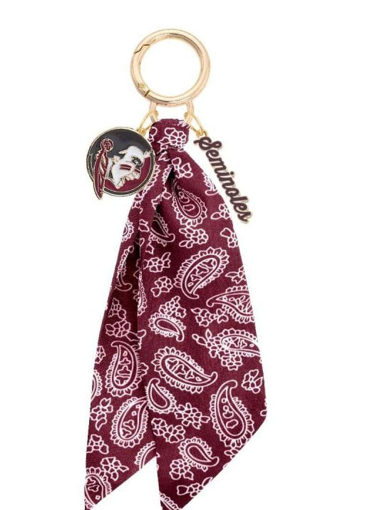 Garnet and gold FSU bandana bag charm with gold logo clip
