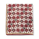 Florida State checkerboard hair square featuring Seminole head, spear, and FSU, styled on hair and bags