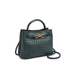 Forest green woven crossbody bag with gold hardware