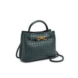 Forest green woven crossbody bag with gold hardware