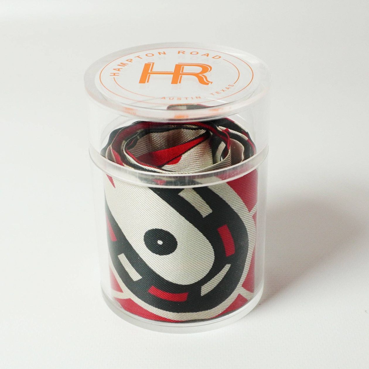 Double-sided silk twilly scarf with red paisley and tonal complementary prints from [Hampton Road]