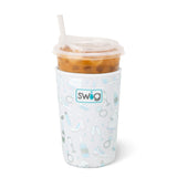 Medium iced drink Coolie with “Bride to Be” design in metallic white and blue.