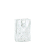 Tall reusable tote bag with “Bride to Be” metallic white and blue design.