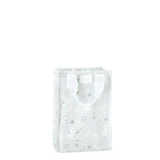 Tall reusable tote bag with “Bride to Be” metallic white and blue design.