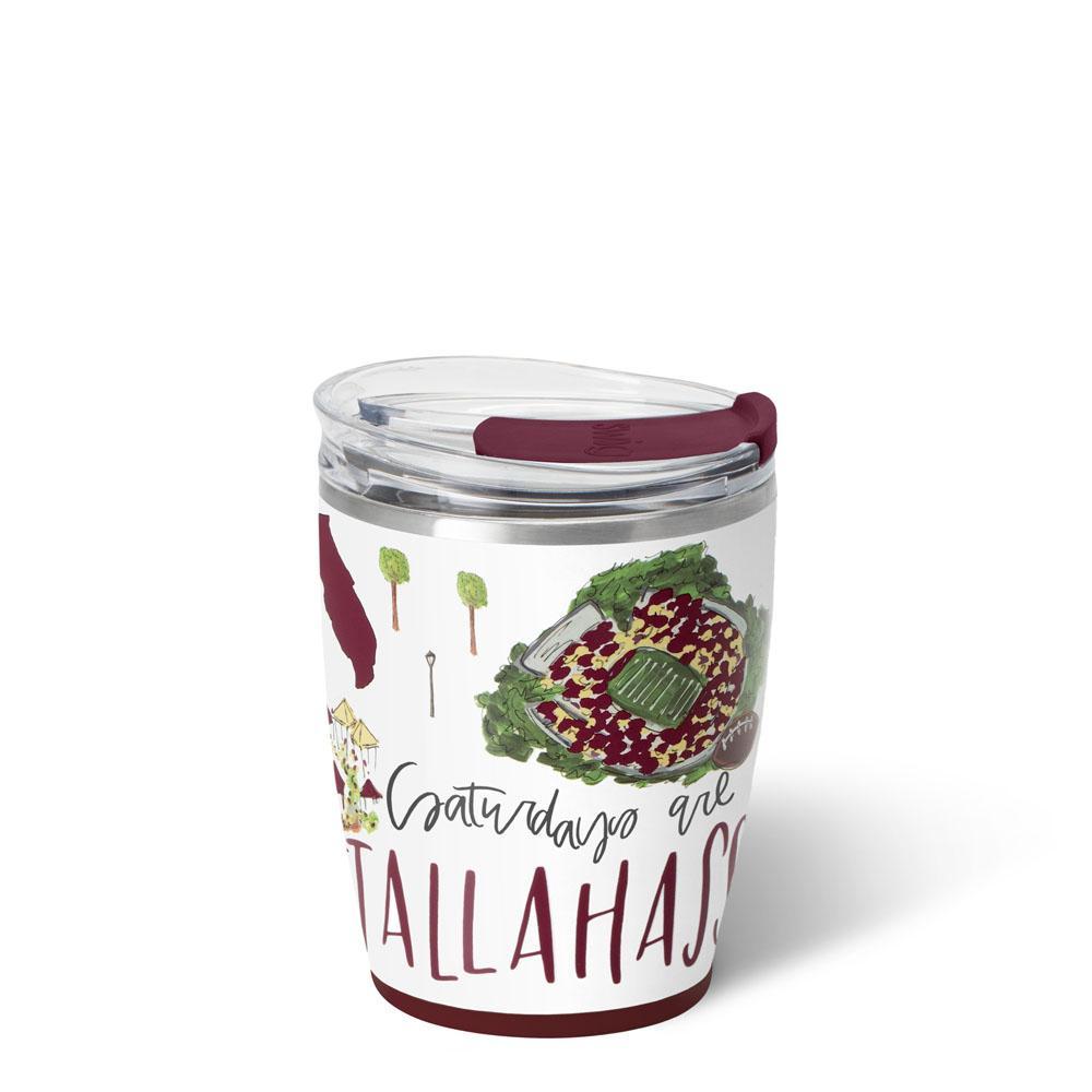 12oz stainless steel insulated tumbler with Rachel Walker Tallahassee game day design.