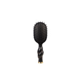Jet black compact detangler brush with mirror and coil handle design