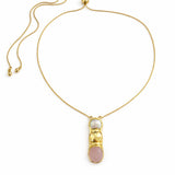 Adjustable 18k gold necklace with genuine rose quartz and mother-of-pearl semi-precious stones in soft blush tones
