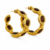 Handcrafted 18K gold-dipped hoop earrings featuring natural tiger’s eye semi-precious stones