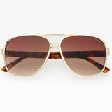 Brown unisex aviator sunglasses with a sleek lightweight stainless steel frame.